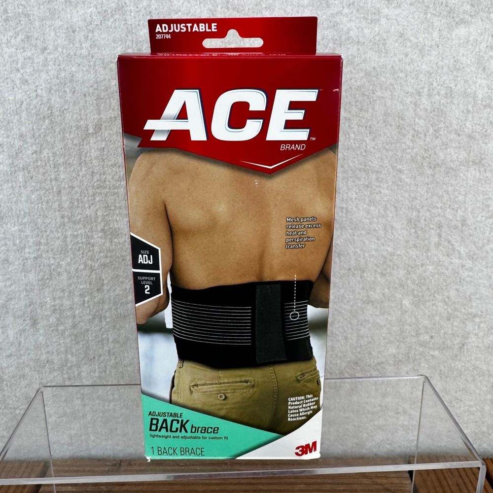 ACE Brand Adjustable Back Brace Support Level 2 Black One Size New Open Box